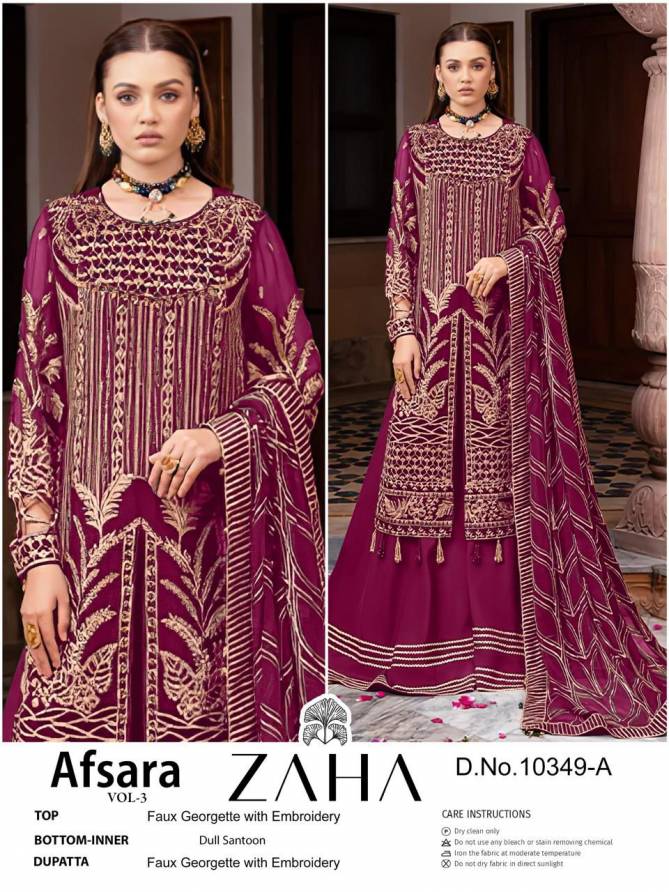 Afsara Vol 3 By Zaha Faux Georgette Pakistani Suits Wholesale Market In Surat
